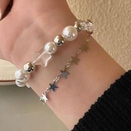 Bracelets de liaison Harajuku Crystal Star Pentagram Pearl Breded Bracelet pour femmes Gift de bijoux à la chaîne à double couche vintage