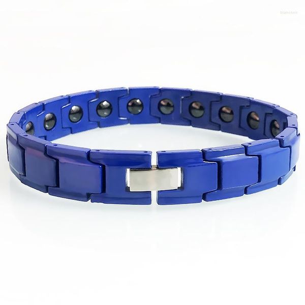 Pulseras de eslabones para el cuidado de la salud, pulsera magnética de hematita para hombre, brazalete de cerámica azul para hombre, cadena de mano saludable con energía, joyería para hombre