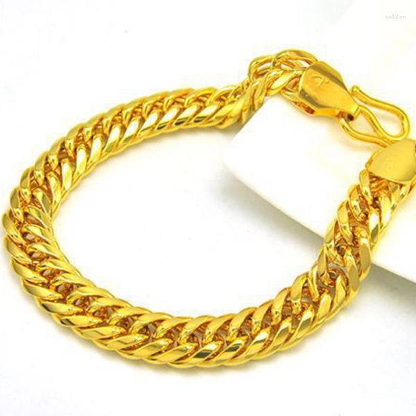 Bracelets à maillons lourds et massifs pour hommes, bijoux remplis d'or jaune massif, chaîne de 9 pouces de Long, Double cubain