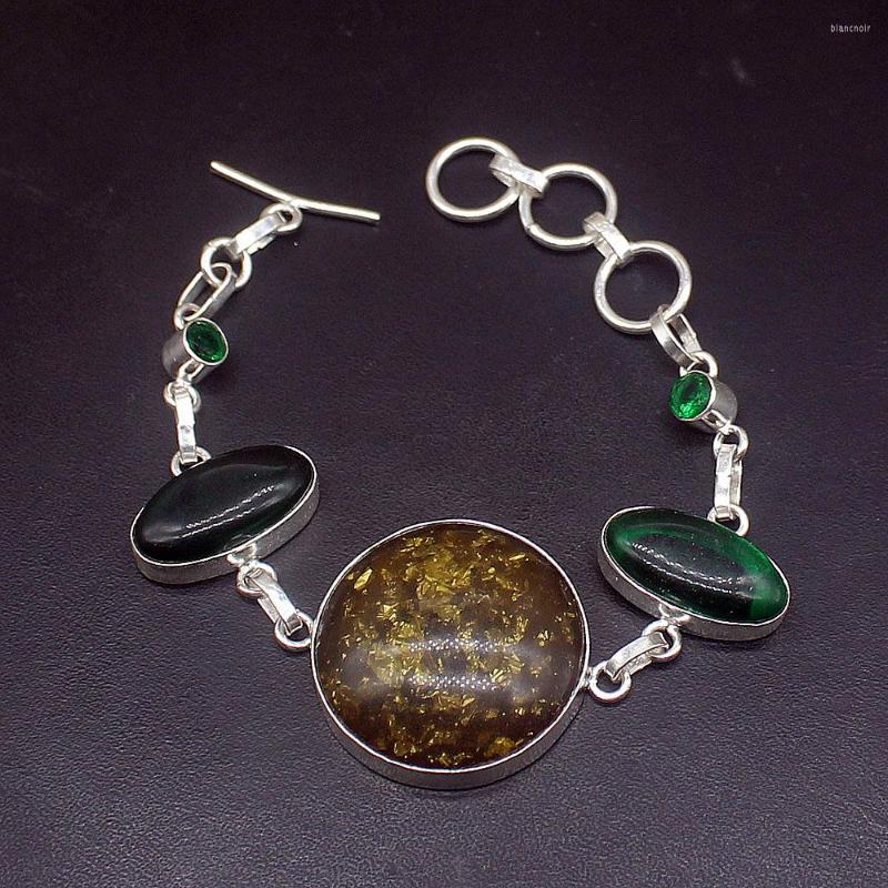 Link Bracelets Hermosa Jewelry Gemstone Chalcedony Amber Topaz Fashion Silver Color Charms Chain Links For Women 18cm 20224852