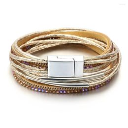 Pulseras de eslabones Hesiod moda multicapa Color oro blanco pulsera de cuero marrón tubo brazalete de cristal para mujeres hombres pareja joyería