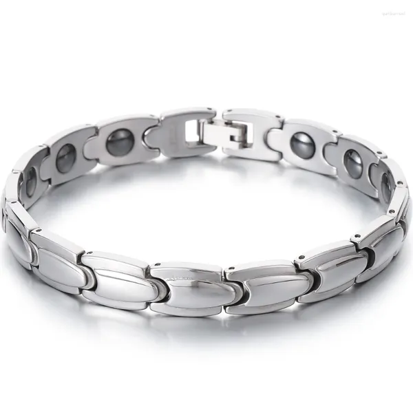 Bracelets à maillons pour hommes, couleur argent poli, tungstène lourd, hématite germanium, magnétique thérapeutique, étanche