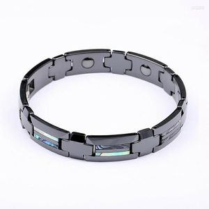 Bracelets à maillons bijoux en céramique noire de haute qualité coquille d'ormeau thérapie magnétique saine pour hommes Bracelet en carbure de tungstène pour hommes