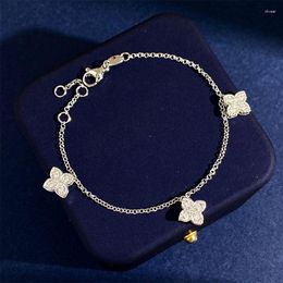 Bracelets à maillons en Zircon pour femmes, haute qualité, géométrie, quatre pétales de fleurs, bijoux à la mode, LB091