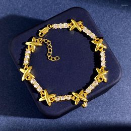 Lien Bracelets Haute Qualité Or Argent Couleur Métal Brillant X Caractère Bracelet De Mode Pour Les Femmes Bijoux LB065