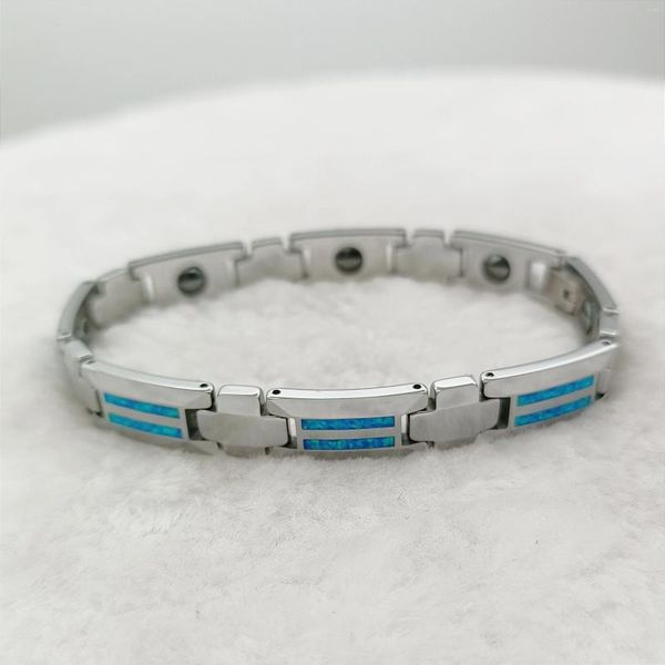 Bracelets à maillons de haute qualité pour hommes, bijoux de luxe en opale bleue, en carbure de tungstène, magnétique, ne se décolore pas, ne ternit pas