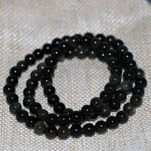 Link Armbanden Hoge kwaliteit Natuurlijke zwarte obsidiaan 6mm Ronde stenen kralen Meerlagige lagen voor mannen Women Elegante sieraden 18inch B2897