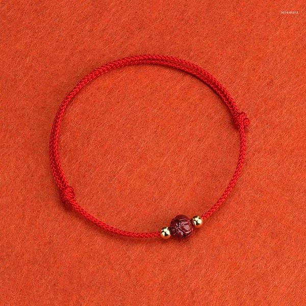 Bracelets à maillons de haute qualité, sculpture de Lotus cinabre naturel, tissage à la main, corde rouge porte-bonheur, breloque bouddha, Bracelet en bambou
