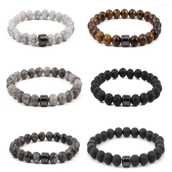 Pulseras de eslabones Pulsera con cuentas de alta textura Decorativa para hombres Ojo de tigre Piedra Mapa volcánico 8 mm Regalo para damas Hombres Brazalete