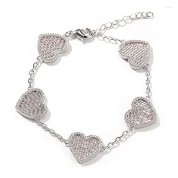 Bracelets à maillons Hip Hop 5A CZ pierre pavée, chaîne de cœurs glacés pour femmes et hommes, bijoux unisexe pour amoureux, goutte