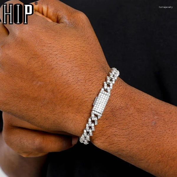 Bracelets de liaison hip hop 8 mm 1 rangée glacée à la chaîne de broche cubaine Copper Cumbic Zirconia Stones Bracelet For Women Men Bijoux