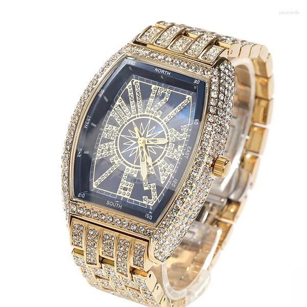 Link Bracelets Hip Hop Bling Iced Out Men Cuarzo Reloj Band Bangles para joyas