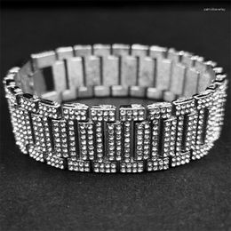 Link Bracelets Hip Hop Rhinestones completos Bracelet de 21 mm para hombres Bling Out Rapper Watch Band Chain Bangles Jewelry