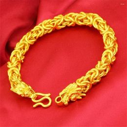 Lien Bracelets Hip Hop hommes Bracelet chaîne or jaune rempli solide beau bijoux masculins avec tête de Dragon