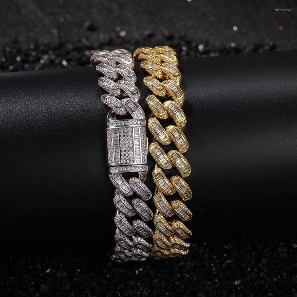 Pulseras de eslabones Hip Hop Micro pavimentado Zirconia cúbica Bling Out Cuban Chain Open Lock Curb Miami Pulsera para hombres Rapper Jewery