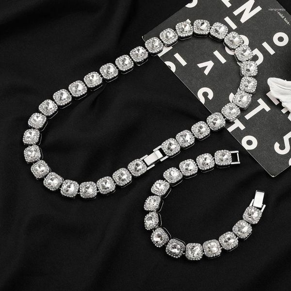 Link Bracelets Hip Hop Trend Aloy Set Rhinestone Cube Collar Pulsera para mujeres Compromiso de boda Girlfriado Regalos de Navidad
