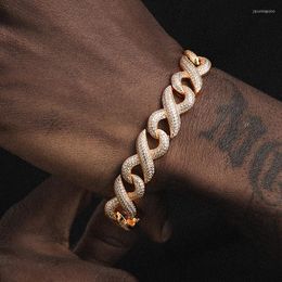 Lien Bracelets HIPUNK Iced Out Chaîne Cubaine Main Bracelet Pour Hommes Hip Hop Bijoux Rappeur Or Argent Couleur Strass Cubique Zircone