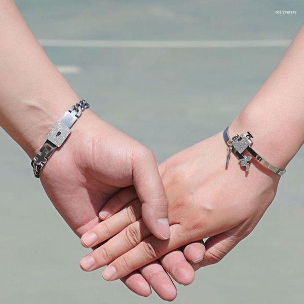 Link Bracelets His Hers Love Heart Key Lock Macthing Bangle Lovers Ensemble de bijoux Cadeaux