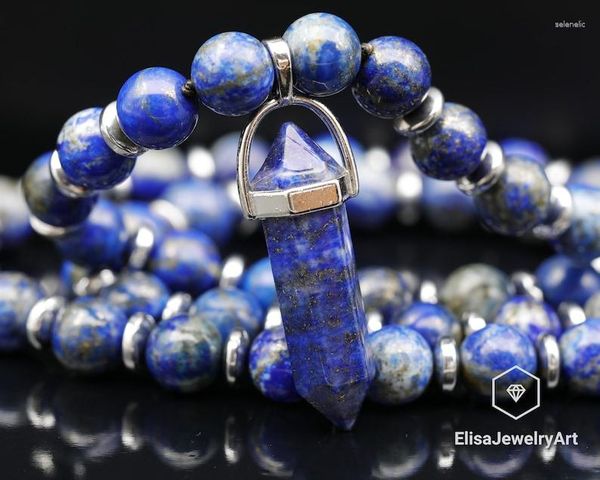 Bracelets à maillons, collier d'honneur, pendentif Lapis Lazuli, perles naturelles, pierre de naissance des chakras, cadeau de noël