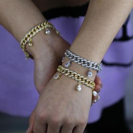 Link armbanden Iced Out Luxury Bracelet Tassel Bling 5a traan Drop -vormige kubieke zirkoon Miami Cubaanse keten Hip Hop Jewelry for Women Tennis