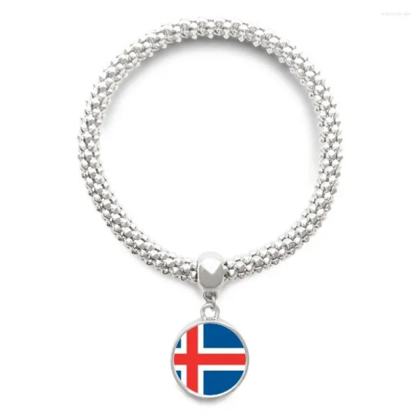 Pulseras de eslabones Bandera nacional de Islandia Europa País Pulsera de astilla Colgante Cadena de joyería Brazalete ajustable