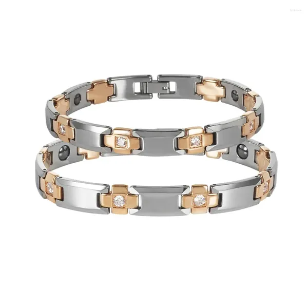 Pulseras de eslabones Ikuinen, pulsera de carburo de tungsteno antiarañazos, joyería de pareja de hematita magnética de color dorado para hombres y mujeres