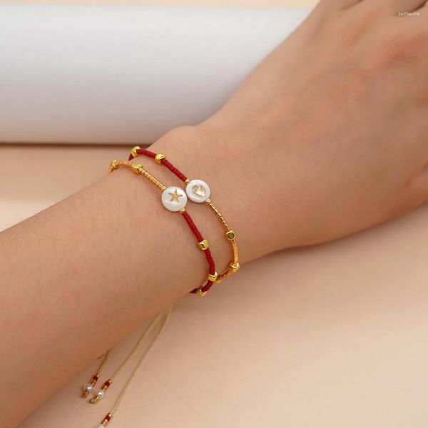Lien Bracelets En Blanc Étoile Sourire Forme Perlé Charme Amitié Bijoux Cadeau Chanceux Pour Les Femmes D'été Plage À La Main