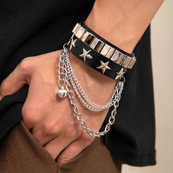 Pulseras de enlace ingeesight.z colgante para hombres pulsera de cuero PU punk color plate star estrella cubana long -long -tasel Hip Hop Jewelry Regalos