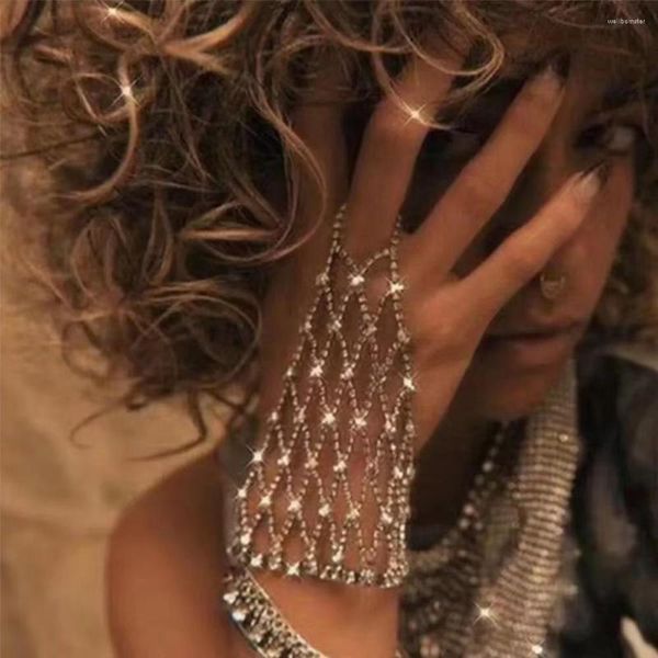 Pulseras de eslabones Ins, moda, borla, diamantes de imitación, mano para mujer, anillo de dedo de cristal bohemio, pulsera, brazalete, abalorio, accesorios de joyería