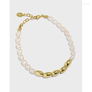 Link armbanden ins High Quallity Natural Freshwater Pearl Rice Bead for Women Luxury S925 Sterling Silver Bracelet Vrouwelijk groothandel
