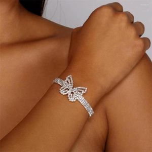 Link armbanden ins luxe dames dubbele rij kristal charme vlinder armband sieraden holle glanzende strass insecten handcadeau