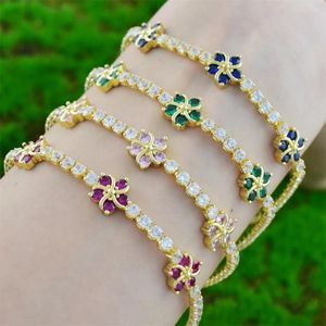 Bracelets à maillons INS arc-en-ciel CZ fleur à cinq feuilles Bracelet en Zircon pour dames Zou chrysanthème réglable polyvalent bijoux complets