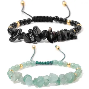 Bracelets à maillons en pierre naturelle irrégulière, perles de gravier, Aventurine obsidienne, corde réglable tressée pour femmes et hommes, bijoux