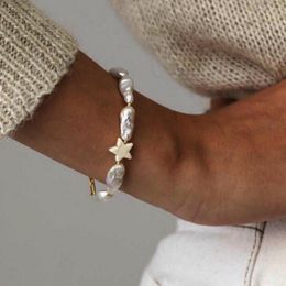 Lien Bracelets Forme Irrégulière Perle D'eau Douce Étoile Blanc Simple Bracelet Femme