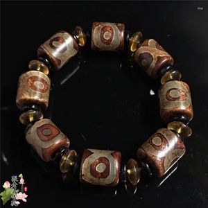 Link Armbanden Jade Xizang Agate Three Nine Eye Original Stone Celestial Beads Hand String Boeddha bucket Bracelet accessoires Sculptuur