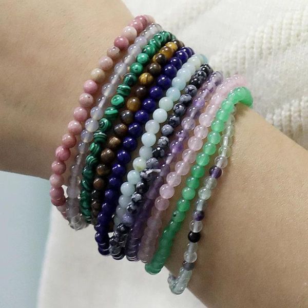 Lien Bracelets JEAE Gemme Naturelle Reiki Semi Précieux Cristaux De Guérison À La Main 4mm Perles Rondes Bracelet Extensible Amitié Pulseras Para