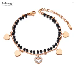 Bracelets de liaison Jeemango Fashion en acier inoxydable Chaîne de cristal noir pour femmes Bohême coeur bracelet Bracelet JB21075