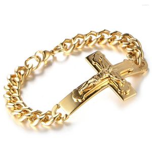 Pulseras de eslabones, pulsera de acero inoxidable para hombres con cruz de Jesús, pulseras para hombres al por mayor, pulseras para hombres, pulsera de Color dorado para hombres, joyería