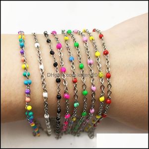 Pulseras de eslabones Jewelrylink Chain 16add5Mm Ancho 2Mm Acero inoxidable Color caramelo Esmalte Beaded Rope Ball Bracelet Adecuado para hombres y mujeres