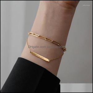 Lien, bracelets Jewelrylink, chaîne Yun Ruo Vintage couleur or jaune bonne chance double bracelet femme homme cadeau d'anniversaire 316 L acier titane