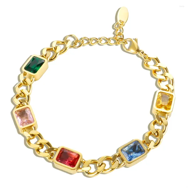 Bracelets à maillons JINHUI Cube coloré carré zircone luxe bracelet en acier inoxydable chaîne de meulage classique couleur or mode pour les femmes