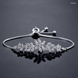 Lien Bracelets JUNZI Mode Feuille Zircone Réglable Pour Les Femmes Exquis Élégant CZ Cristal De Mariée Bijoux De Mariage Cadeaux D'anniversaire