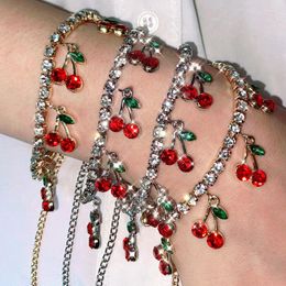 Linkarmbanden Feel Sust Sweet Cute Red Crystal Cherry Charms Bracelet Vrouw Gold Silver Color Tennis Chain Sieraden Gift