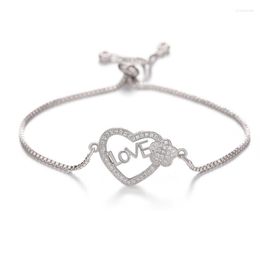 Bracelets à maillons JUWANG Mode Chaîne Bijoux De Luxe Cubique Zircon Coeur Forme Bracelet À Breloques Pour Femme Fête De Mariage