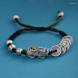 Lien Bracelets Karloch Argent Couleur China-Chic Antique Cinq Empereur Coin Bracelet Tissé À La Main Bronze Pour Hommes Et Femmes