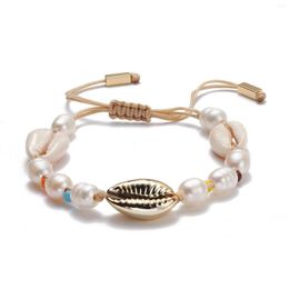 Link Armbanden kissitty 10 stcs natuurlijke parel cowrie shell gevlochten kraal voor vrouwen vintage verstelbare sieraden bevindingen cadeau