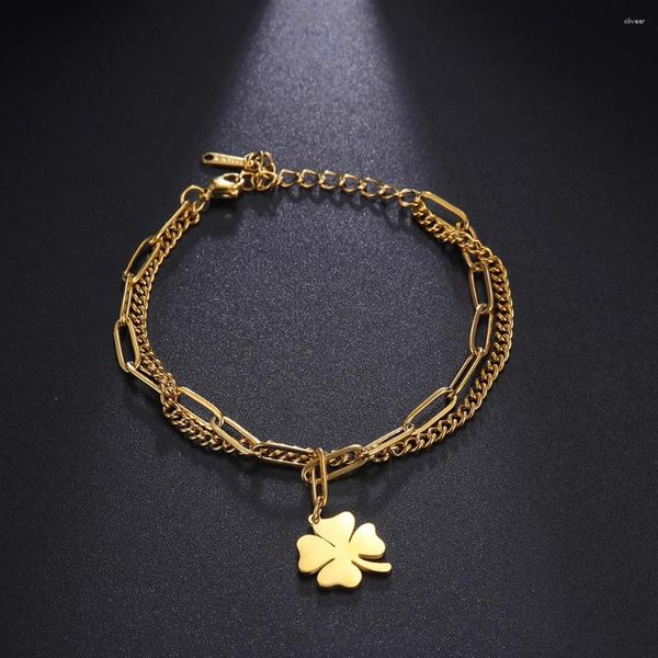 Bracelets de liaison kkjoy tendance 2024 en acier inoxydable double couleurs en or suspendus pour femmes cadeaux de bijoux de haute qualité