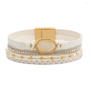 Lien Bracelets Koaem Rétro Pierre Naturelle Bracelet En Cuir Pour Femmes Charme Cristal Perles Chaîne Multicouche Wrap Bijoux Cadeau