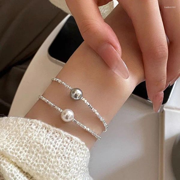 Pulseras de eslabones, moda coreana, pulsera elegante con cuentas de perlas para Mujer, Pulseras elegantes de regalo de Navidad Traf Zevity para Mujer