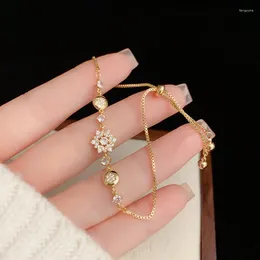 Pulseras de enlace de moda de moda coreana Cirón pulsador de cobre ajustable Femenina cinco flores pequeñas